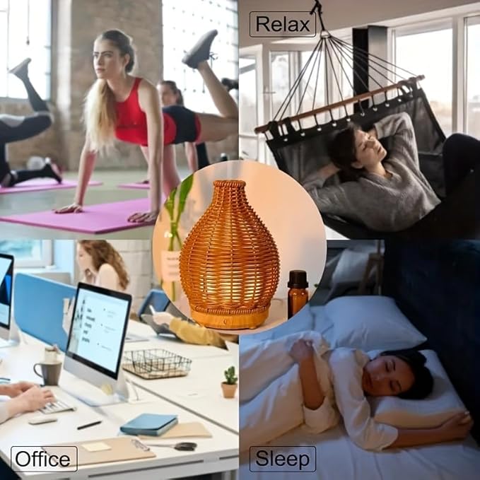 Aromatherapy Essential Oil Diffuser Rattan Woven Aroma Diffuser with Warm Light 80ML Cool Mist Humidifier Waterless Auto Shut-off for Home,Baby Bedroom,Office-CubbioJoy