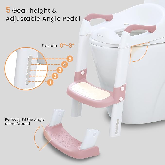 JASSONE® Potty Training Seat, Toddler Step Stool, 2 in 1 Potty Training Toilet for Kids, Baby Seat with Splash Guard and Anti-Slip Pad for Boys Girls Potty Training, BabyPink-CubbioJoy