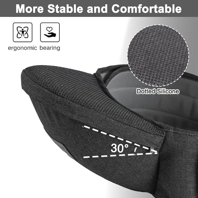 Baby Hip Carrier, Hip Seat Baby Carrierwith Adjustable Waistband, Ergonomic No-Slipped Seat, Breathable Materials for Newborns to Toddlers（Black-CubbioJoy