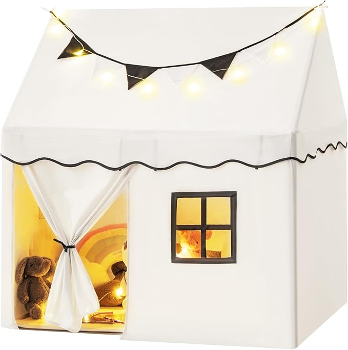 INFANS Kids Play Tent with Washable Mat Star Light Windows, Anti-Trip Large Playhouse Toys for Children Boys Girls, Indoor Outdoor Princess Tents Castle for Toddlers (Black- Wide Door)-CubbioJoy