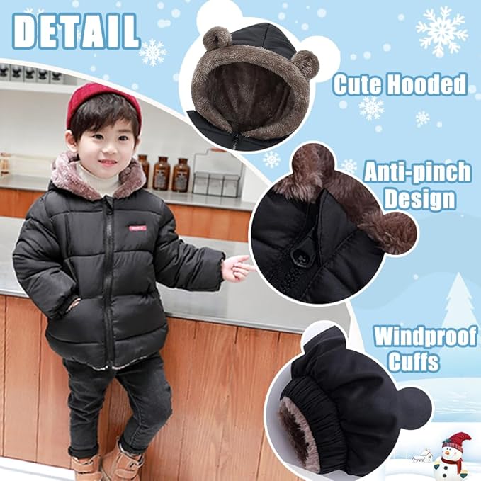 Infant Baby Winter Coat Bear Hooded Jacket Warm Fleece Snowsuit Windproof Outerwear for Toddler Boy Girl 9M-4T-CubbioJoy