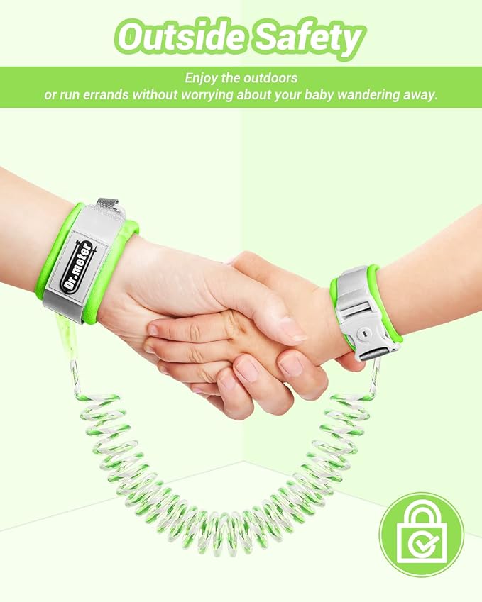 Dr.meter Anti Lost Wrist Link, 2 Pack Toddler Safety Leash with Key Lock, Reflective Child Walking Harness - Dual 8.2ft Length Blue & Green Kids Leash for Supermarket Mall Airport Amusement Park Zoo-CubbioJoy