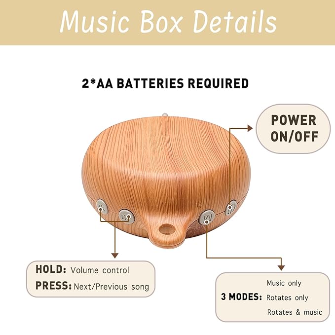 Crib Mobile Arm with Music Box,32.5 Inch Crib Mobile Stand,Wooden Mobile Arm for Crib (2 Modes,360°Adjustable,100% Beech Wood) Baby Crib Mobile for Boy and Girl-CubbioJoy