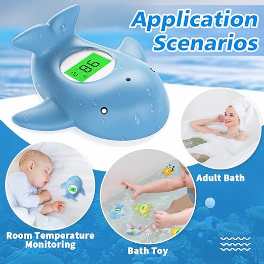 Baby Bath Thermometer, Infant Digital Water Thermometer Safety with 3 Color Backlit and Temperature Warning, Room Thermometers Floating Toy for Infant, Toddler, Bathtub, Swimming Pool (Light Blue)-CubbioJoy