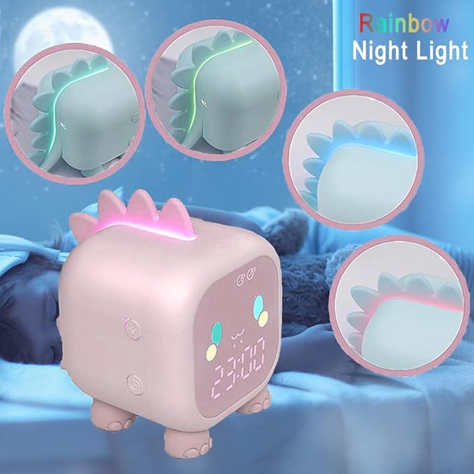Alarm Clock Kids Dinosaur Alarm Clocks Girls Pink Digital Alarm Clock for Kids Girl Children with Night Light-CubbioJoy