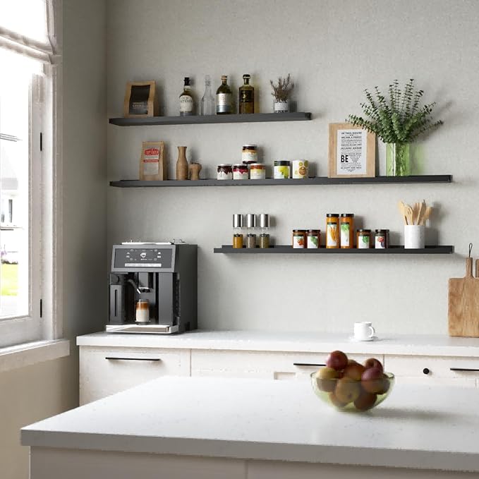 70.9 Inches Long Floating Shelves, 2 Set Modern Wall Shelf for Bedroom, Nursery Book Shelf with Lip, Picture Ledge Shelf for Wall Decor Living Room Bathroom Kitchen - Black-CubbioJoy