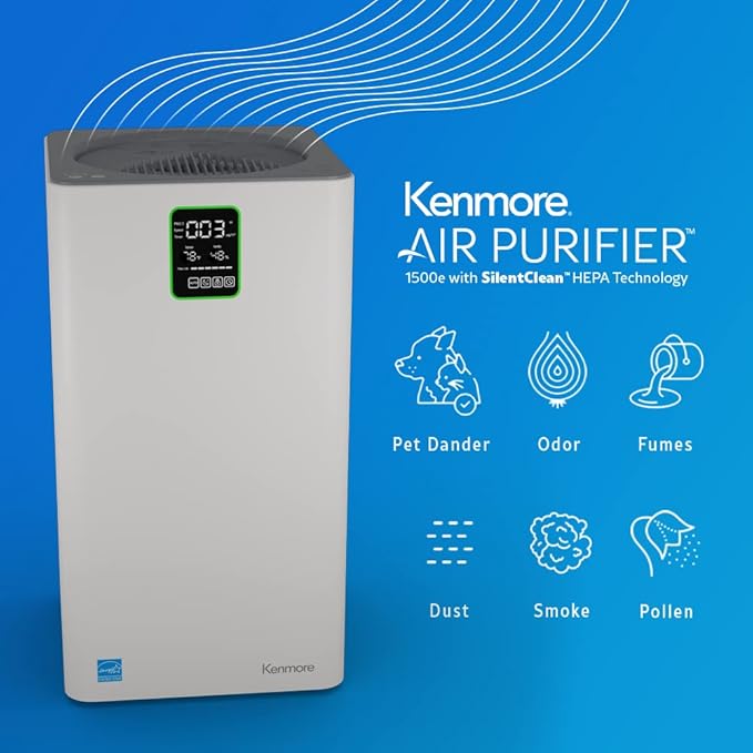 Kenmore PM3020 Air Purifiers with H13 True HEPA Filter, Covers Up to 1500 Sq.Foot, 24db SilentClean 3-Stage HEPA Filtration System, 5 Speeds for Home Large Room, Kitchens & Bedroom-CubbioJoy
