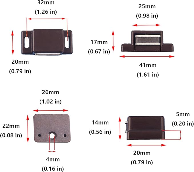 Antrader 12-Pack 10-15lbs Magnetic Cabinet Door Catch Plastic Stop Holder Closet Latch with Screws, 1.6" x 0.8" x 0.5", Brown-CubbioJoy