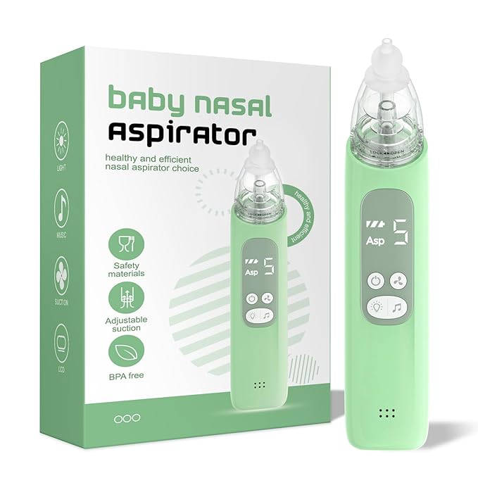 Baby Nasal Aspirator, Electric Nose Sucker with 5 Levels Suction, Soothing Light & Nursery Rhymes (Green)-CubbioJoy