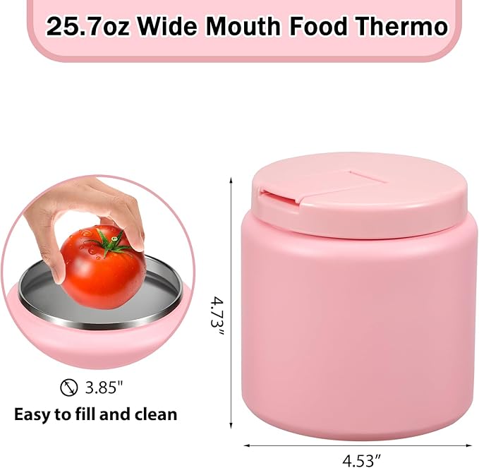 26oz Kids Thermos for Hot Food, Insulated Vacuum Food Jar with Buckle Lid, Stainless Steel Wide Mouth Leak Proof Insulated Lunch Container for School Picnic Travel, Pink-CubbioJoy