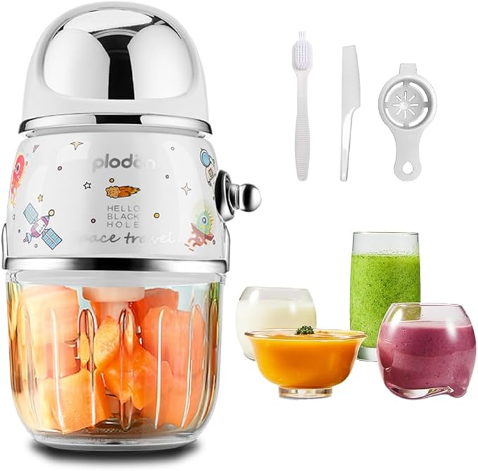 Baby Food Maker Mini Cute and Small Food Processor Puree Blender Grinder Chopper 1.2 Cup Glass Bowl with 6 Blade Electric (Spaceman-White(One Bowl))-CubbioJoy