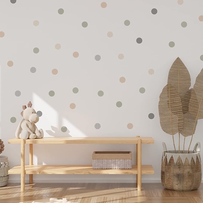Boho Polka Dot Wall Decals 72 PCS, Removable Wall Decals Kids Room Decor Vinyl Murals DIY Cute Decorations (12 Sheets)-CubbioJoy