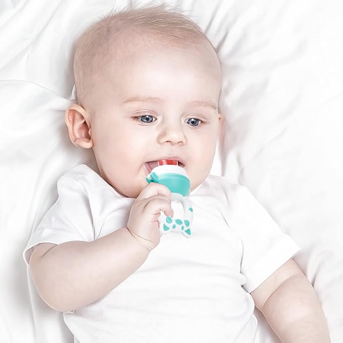 Baby Solids/Frozen Fruit Feeder Pacifier, Infant Teether Toy 4M+, BPA-Free Silicone Pouch & Nipple, Safely Introduce Solids, Teething Relief, 2-Pack (Piglet - Mint Green Pink, S/M/L)-CubbioJoy