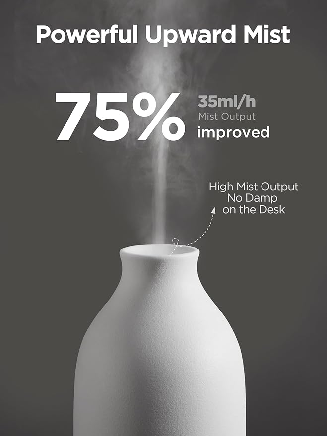 InnoGear Essential Oil Diffuser, 150ml Ceramic Stone Diffuser Handcrafted Aromatherapy Diffusers Ultrasonic Cool Mist Humidifier Vaporizor with 2 Mist Modes Waterless Auto Off for Room Office, White-CubbioJoy
