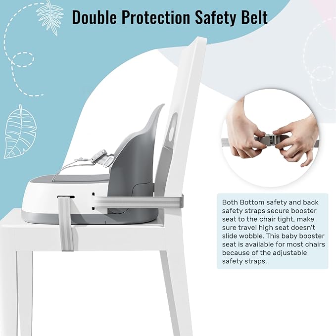Baby Booster Seats, Toddler Booster Seat for Dining Table with Adjustable Straps, Portable Compact Portable Baby Chair for Dining and Travel (Grey)-CubbioJoy