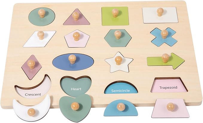 Adena Montessori Wooden Shape Peg 16 Piece Puzzle for Toddlers 2-4,Montessori Colorful Shapes Sorter Board,Geometric Color Matching Toys for Girls Boys 18-24 Months,Baby & Toddler Eearly Learning Gift-CubbioJoy