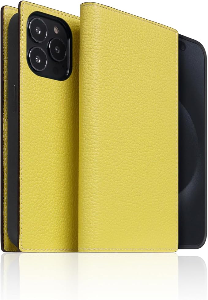 D8 Neon Full Grain Leather Wallet Case for iPhone 15 Pro - [2-in-1] Handcrafted Detachable Diary Style with Magnetic MagSafe Back Cover, Gift Box Included (Lemon)-CubbioJoy