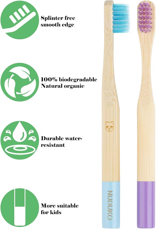 Bamboo Kids Toothbrushes (6 Pack) - Soft Bristle Organic Compostable BPA Free Toothbrush for Kids Toddler Baby Tooth Brush, Eco Friendly Natural Biodegradable Wooden Toothbrush - Round Handle-CubbioJoy