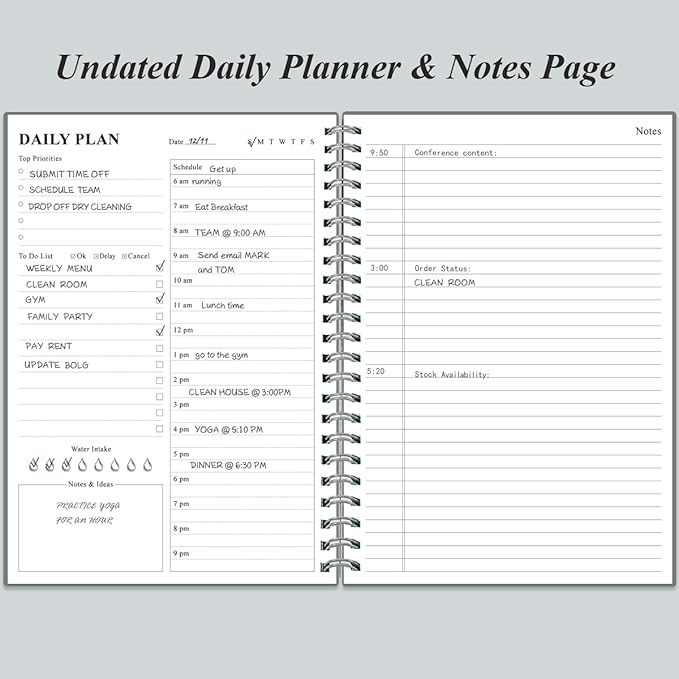 Daily Planner Undated - B5 To Do List Notebook Hourly Schedules, Spiral Appointment Planner for Women and Men, PVC Hardcover, Inner Pocket, Elastic Closure, 7" x 10", Grey-CubbioJoy