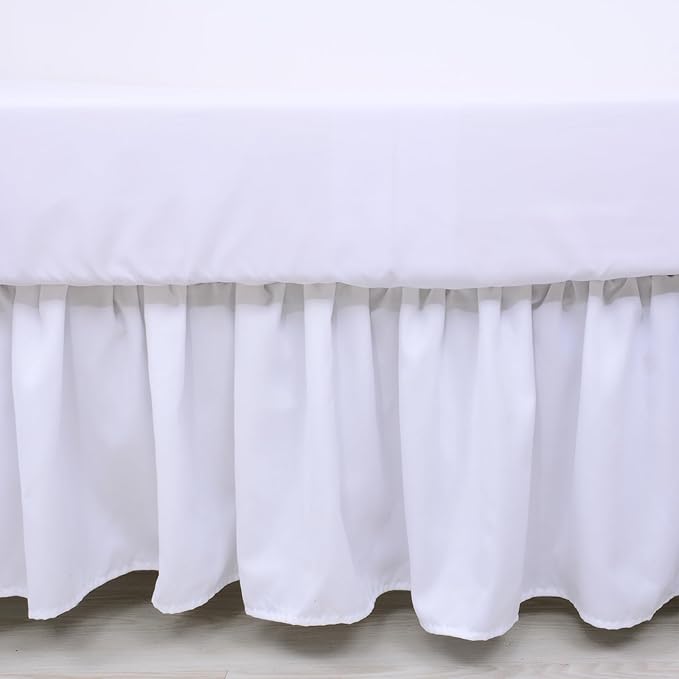 Cloele 3 Pieces Baby Crib Bedding Set- Solid Ruffle Quilted Set Includes Comforter Fitted Sheet Crib Skirt for Boys and Girls - Cute Ruffled Nursery Crib Standard Size Baby Bedding Set White-CubbioJoy