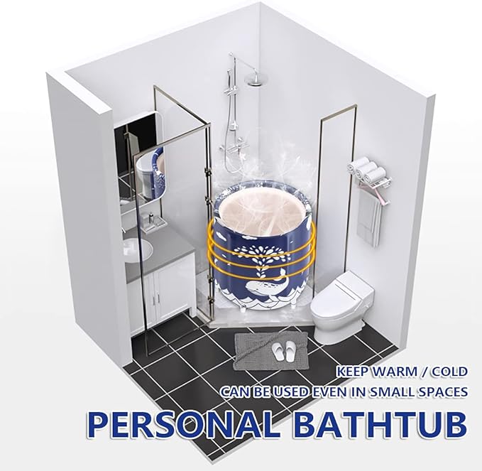 BESTHLS Foldable Bathtub Portable Soaking Bath Tub,Eco-Friendly Bathing Tub for Shower Stall (Blue Whale-1)-CubbioJoy