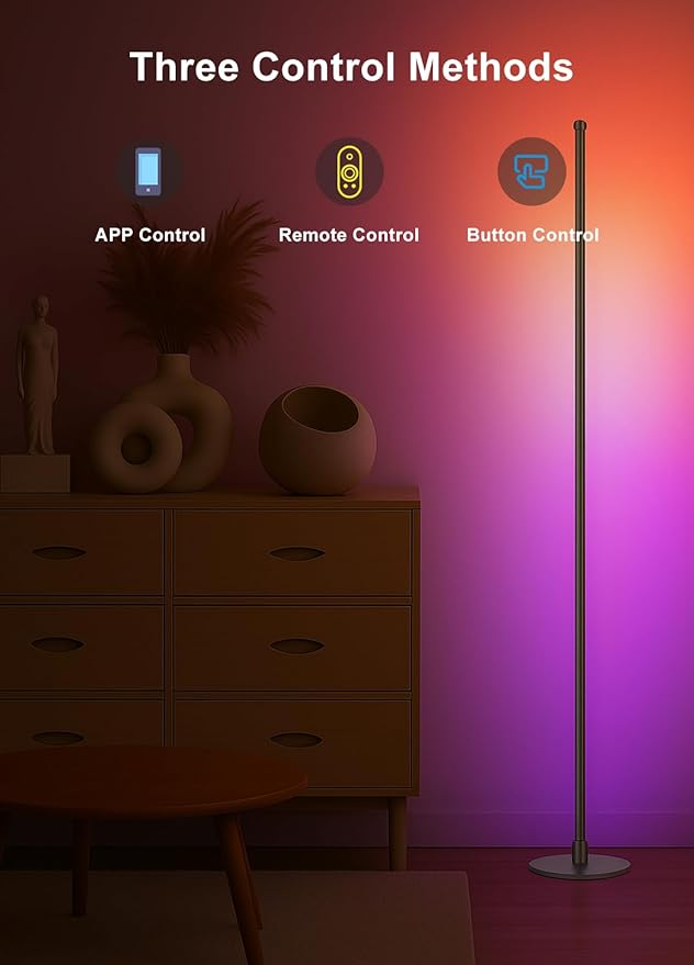 Corner Floor Lamp, Smart RGBICW LED Corner Lamp with App and Remote Control, 16 Million DIY Colors, Music Sync, Modern LED Floor Lamp for Living Rooms, Bedrooms, and Gaming Rooms-CubbioJoy