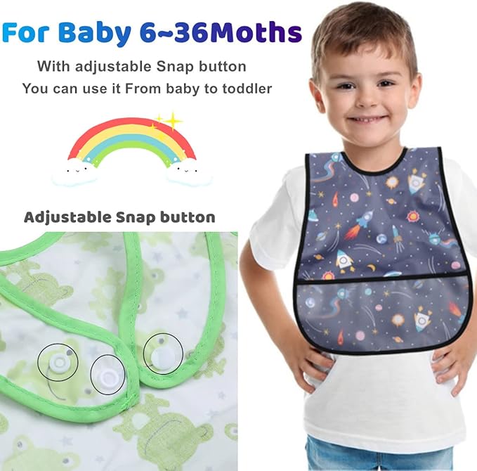 Baby bibs Waterproof Toddler bib - Feeding bib with Pocket for Infant Boy Girl Washable 6-36M-CubbioJoy