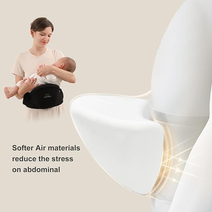 Bebamour Baby Carrier with Hip Seat,All-Position Breathable Mesh Hip Seat & Carrier 0-36Months with Head Hood, 3 PCS Teething Pads, Waist Extender,Storage Bag & Pacifier Case(Black)-CubbioJoy