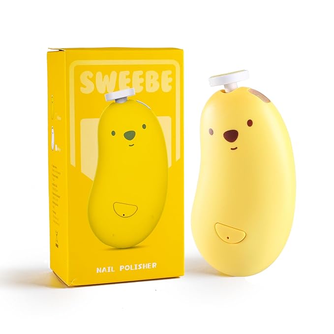Baby Nail File Electric, Gentle Rechargeable Nail Trimmer, Baby Nail Clippers Grooming Kit Manicure Set for Infant Toddler or Adults, 6 Grinding Head Replacement Pads Yellow-CubbioJoy