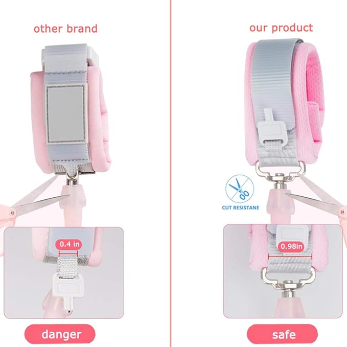 Anti Lost Wrist Link (8.2ft), Socub Toddler Leash Wrist for Child Safety with Key Lock, Safety Wrist Link for Kids, Pink-CubbioJoy
