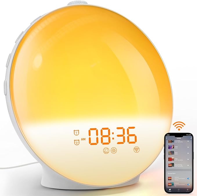 Dekala Sunrise Alarm Clock, Wake Up Light, Smart APP Control, Sundown Sleep Sound Machine, Dual Alarms, FM Radio, Natural Alarm Sounds, Alarm Clock for Heavy Sleepers Kids Adults, Ideal Gift-CubbioJoy