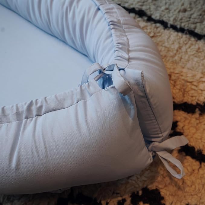 Infant Lounger, Baby Nest Cover for Baby Girls & Boys, Newborn Essentials for Baby 0-18+ Months, 100% Cotton Breathable (Baby Blue)-CubbioJoy