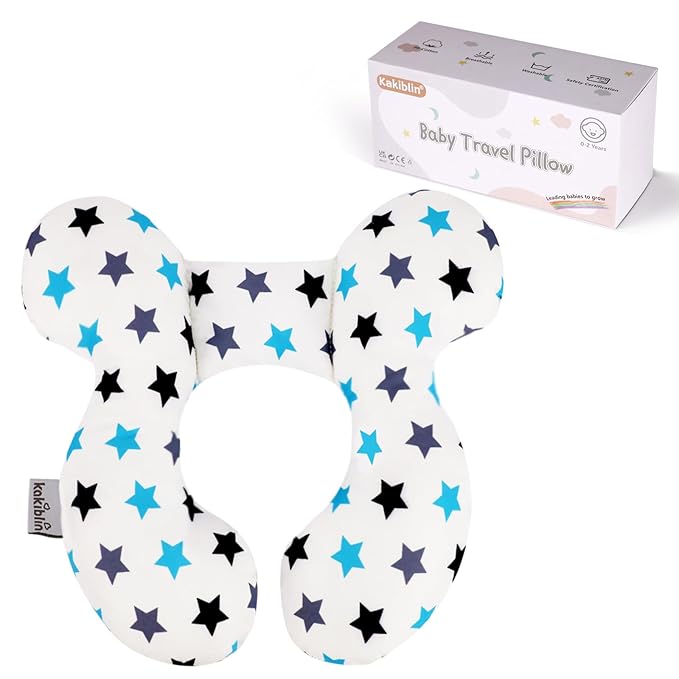 KAKIBLIN Baby Neck Pillow, Upgraded Baby Support Pillow, Head Pillows for Carseat, Newborn Neck Support for Car Seat,Pushchair,Travel (White Star)-CubbioJoy