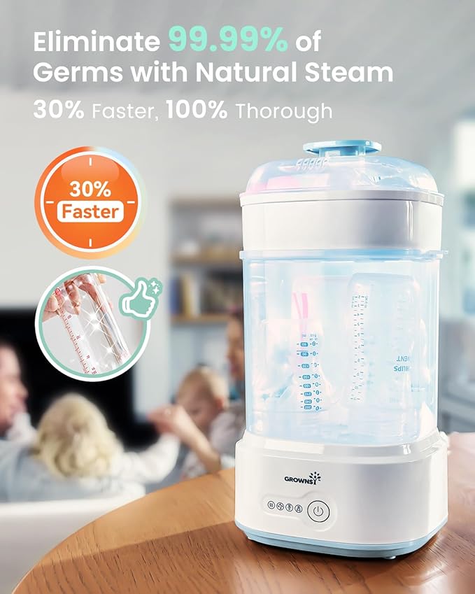 Bottle Sterilizer and Dryer, Compact Electric Steam Baby Bottle Sterilizer (Esterilizador de Biberones), Bottle Sanitizer for Baby Bottles, Pacifiers, Pump Parts Blue-CubbioJoy