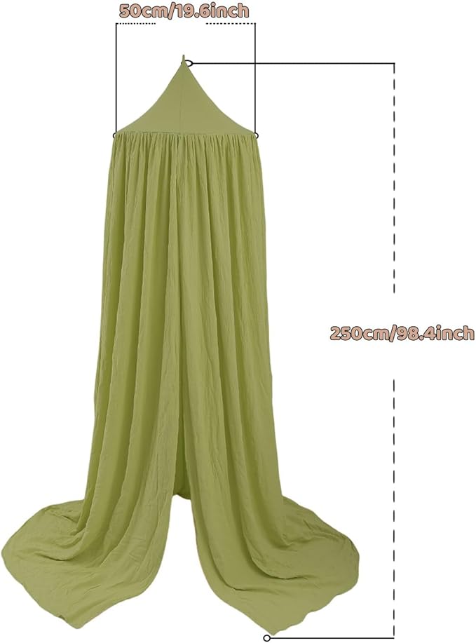 Cotton Kids Bed Canopy, Nursery Room Baby Crib Hanging Curtain Mosquito Net Hideaway Bedding Children Reading Nook Decoration, Pastel Neutral Color for Boys & Girls (Green)-CubbioJoy