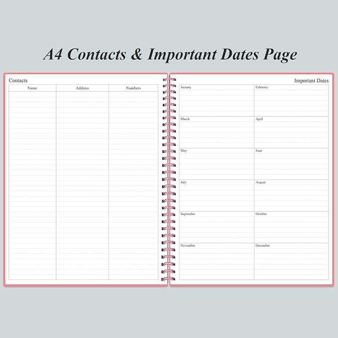Daily Planner Undated - A4 To Do List Notebook Hourly Schedules, Spiral Appointment Planner for Women and Men,PVC Hardcover, Inner Pocket, Elastic Closure, 8.5" x 11", Pink-CubbioJoy