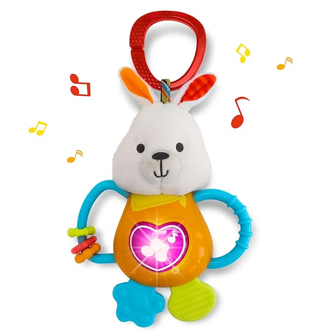 KiddoLab Bunny Teething & Rattle Musical Toy for Infants and Babies - Light-up, Sensory Chew & Interactive Toy for Infants - Baby Basket Stuffer for 3 Months and Up-CubbioJoy