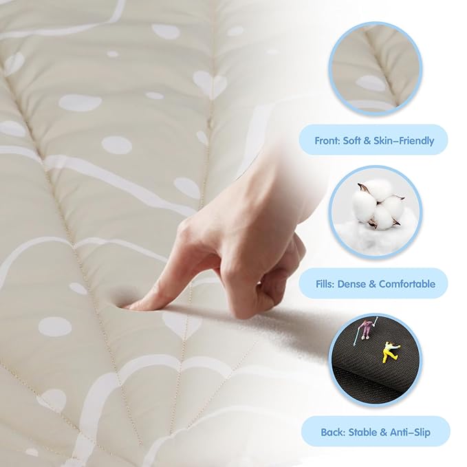 Baby Play Mat, Oversize Shell Tummy Time Mat with 6 Detachable Baby Activity Toys, Baby Gyms & Playmats for Babies 0-6 Months, Baby Mat for Floor Newborn Baby Shower Gifts (Beige)-CubbioJoy