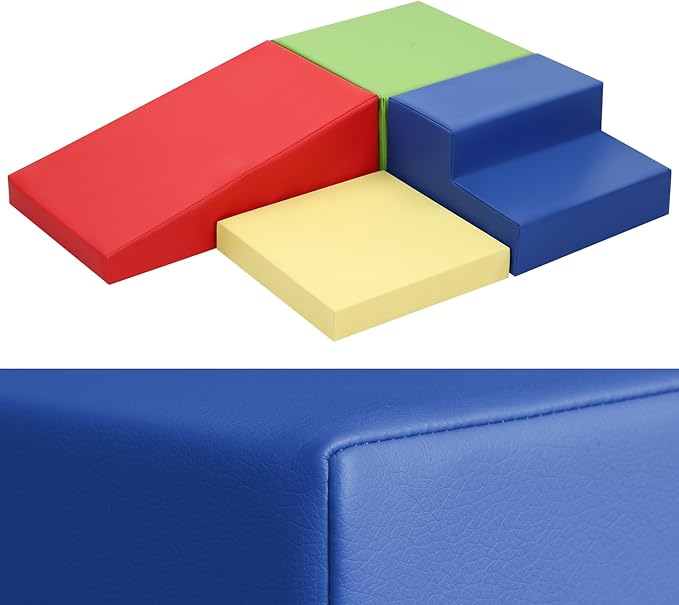 4-Piece PU Leather Baby Foam Climbing Blocks for Toddlers - Soft Play Climbing Toys for Toddlers - Foam Climbing Set for Crawling and Sliding Indoor (Red Yellow Blue)-CubbioJoy