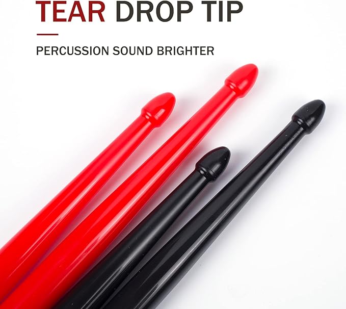 5A Nylon Drumsticks for Kids Adults: Light Durable Drum Sticks Black Red with Anti-Slip Handles for Electronic Drums Exercise Percussion Accessories (2 Pairs)-CubbioJoy