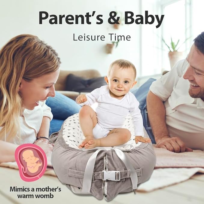 Baby Lounger | Organic Cotton Infant Lounger | Reversible, Adjustable & Portable Floor Lounger | Soft, Breathable, Washable Cover-CubbioJoy