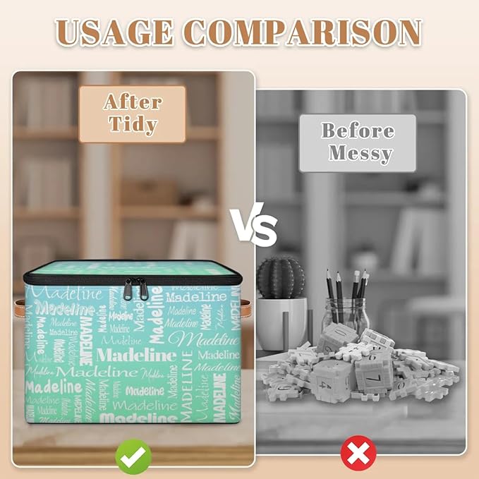 Custom Storage Basket with Name, Personalized Storage Bins with Zipper Lid, Foldable Fabric Storage Box Large capacity with Handle Bright Green Blue-CubbioJoy