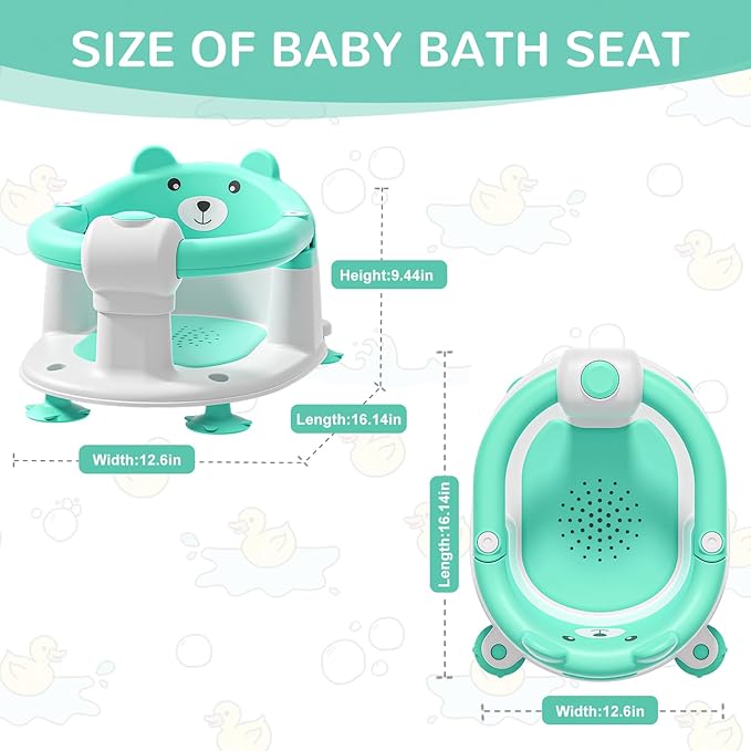 Baby Bath Seat for Babies 6 Months & up, Non-Slip Toddler Bath Seats for Babies Sitting Up, Safe Infant & Newborn Bathtub Chair with 4 Suction Cups & Soft Cushion for Shower,Mint-CubbioJoy