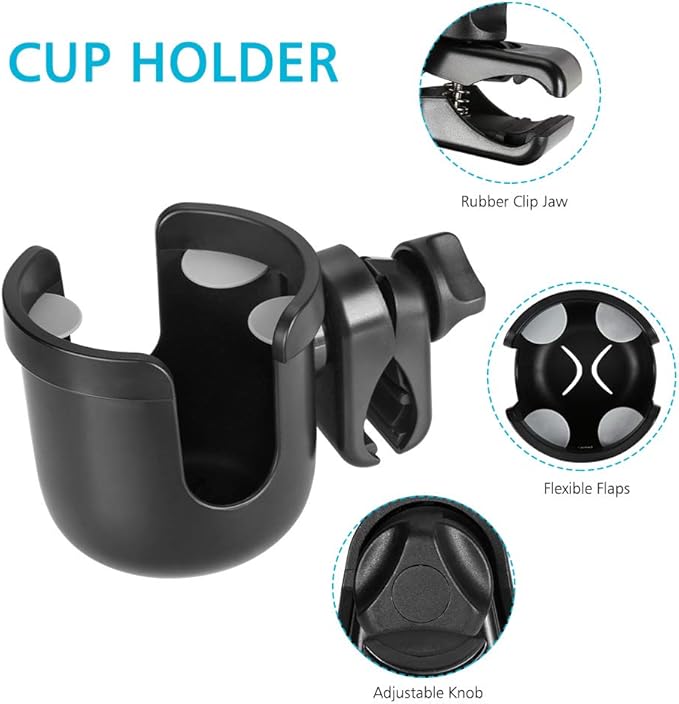 Accmor Stroller Cup Holder, Universal Cup Holder, Bike Cup Holder, 360° Rotatable Large Caliber Drinks Holder for Stroller, Bike, Wheelchair, Walker, Black-CubbioJoy