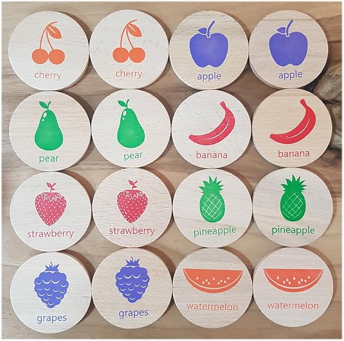 bee smart Wooden Memory Game - Matching Memory Game for Kids 3 and Up, 16Pcs | Educational Toy for Preschool Toddlers Board Games (Fruits)-CubbioJoy