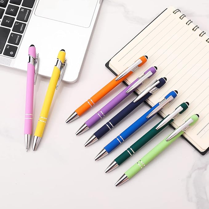 Ballpoint Pen with Stylus Tip, Soft Touch Click Pen, 2 in 1 Metal Pens, Medium Point(Black refills - 20 pcs)…-CubbioJoy