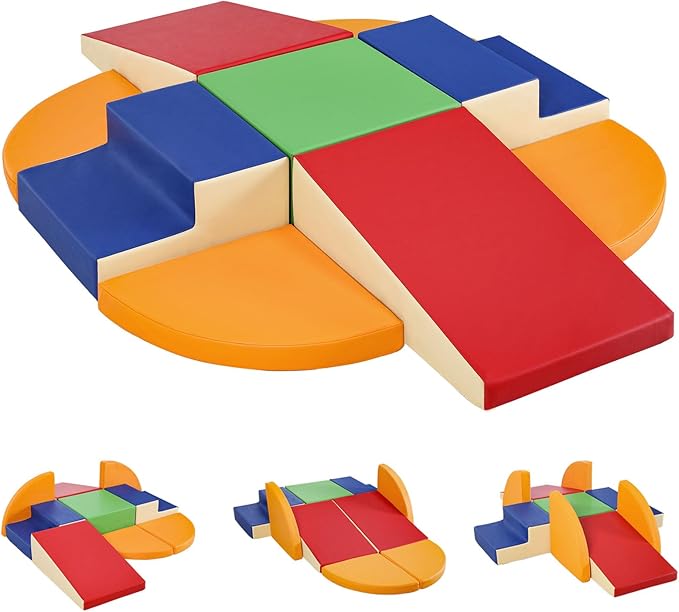 9-Piece Climbing Foam Blocks: Soft PU Leather - Baby Climb and Crawl Activity Blocks - Kids Play Gym Equipment Indoor for Development-CubbioJoy