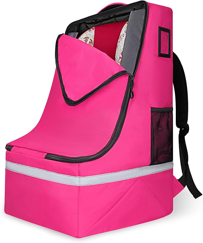 Car Seat Travel Bag for Airplane,Infant Seat Travel Bag with Shoulder Strap,Padded Car Seats Backpack with Reflective Stripes,Large Carseat Carrier Bag Travel Car Seat Cover,Pink-CubbioJoy