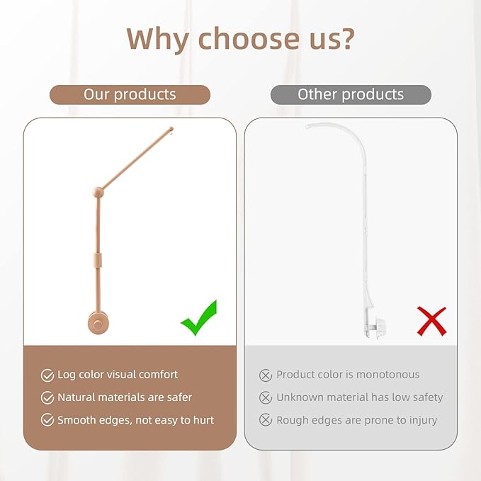 Baby Crib Mobile Arm - Wooden Baby Mobile Crib Holder 31 inch for Mobile Hanging Baby Crib Attachment for Nursery Decor-CubbioJoy