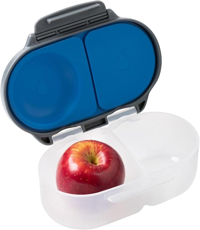 b.box Snack Box for Kids & Toddlers: 2 Compartment Snack Containers, Mini Bento Box, Lunch Box. Leak Proof, BPA free, Dishwasher safe. School Supplies. Ages 4 months+ (Blue Slate, 12oz capacity)-CubbioJoy